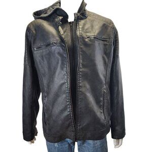 Bleaker & Broad Mens Black Hooded Faux Leather Jacket Size L